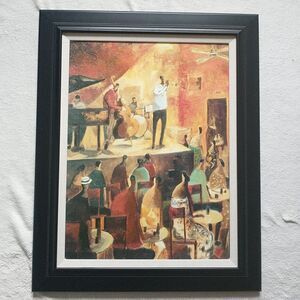 Red Jazz by Lourenco Framed Giclee Artwork Wall Hanging Club Musicians 24x30"